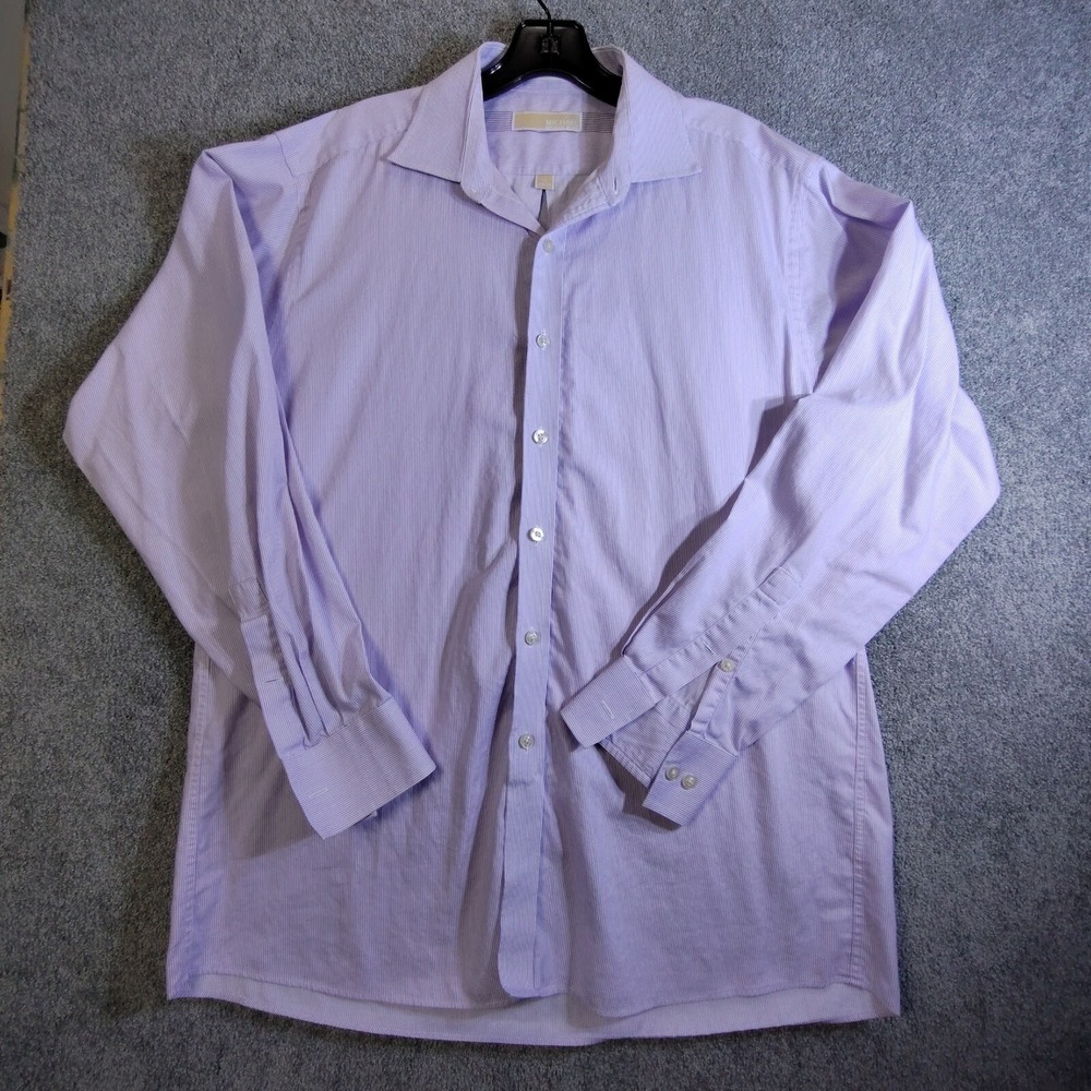 Michael Kors Mens Dress Shirt 16 34/35 Lavender Stripe Long Sleeve Button Up